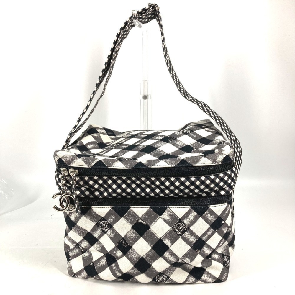 CHANEL Black Canvas Logo Shoulder Bag